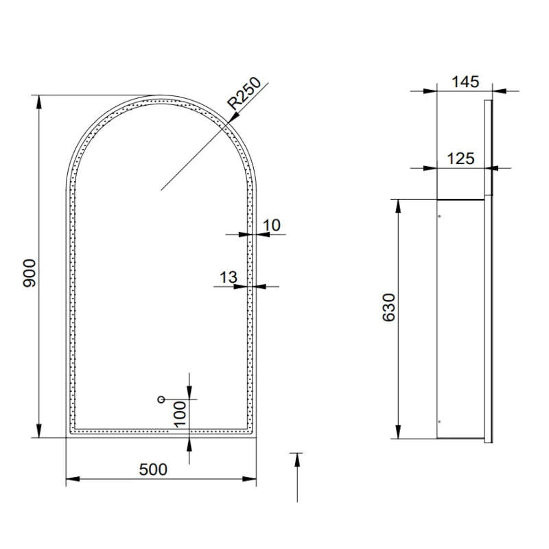 Remer Blanca 500mm Arch Shaving Cabinet with LED Light & Demister - Image 6