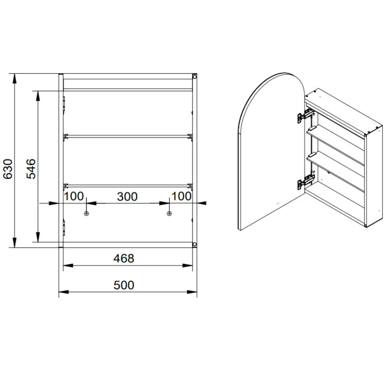 Remer Blanca 500mm Arch Shaving Cabinet with LED Light & Demister - Image 7