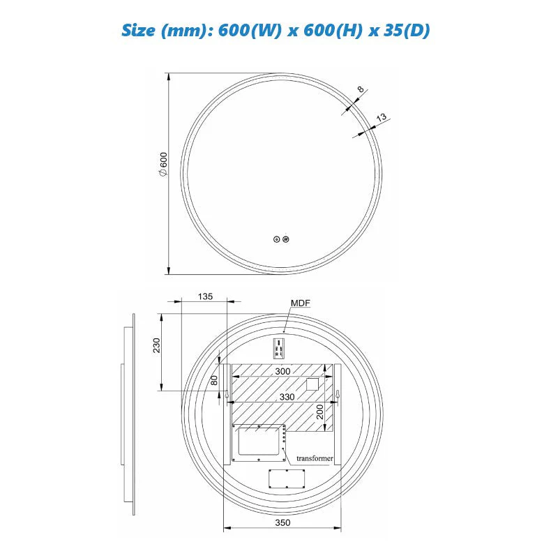 Remer Sphere LED Mirror with Demister & Light Colour Switch - Image 9