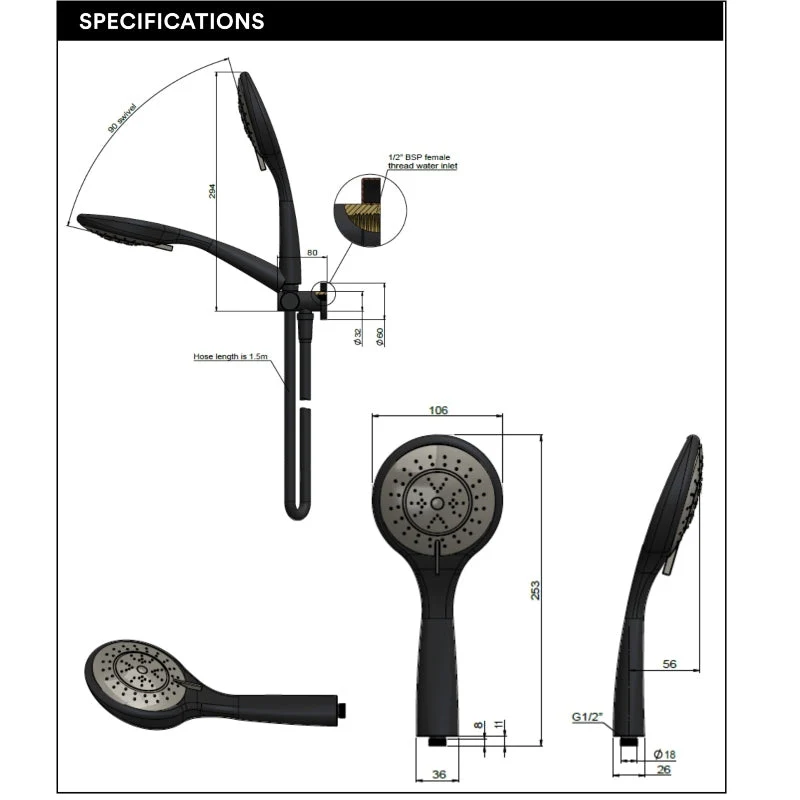 Meir Round Hand Shower on Swivel Bracket - Black Matte - Image 3