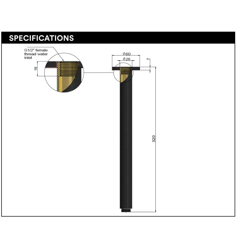 Meir Round Ceiling Shower Arm 300mm - Polished Chrome - Image 2