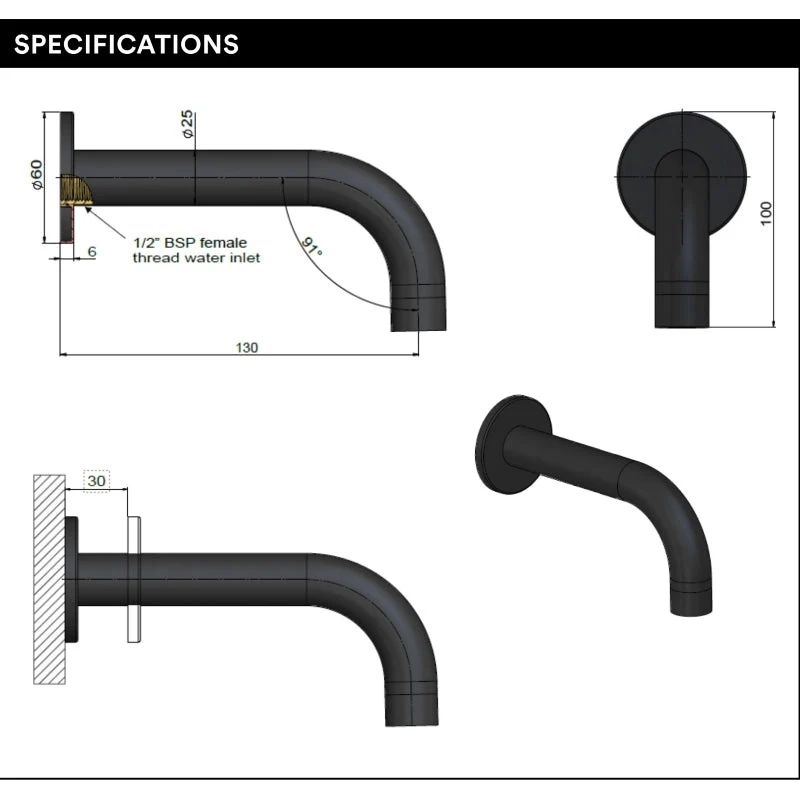 Meir Universal Round Curved Spout 130mm - Champagne - Image 3