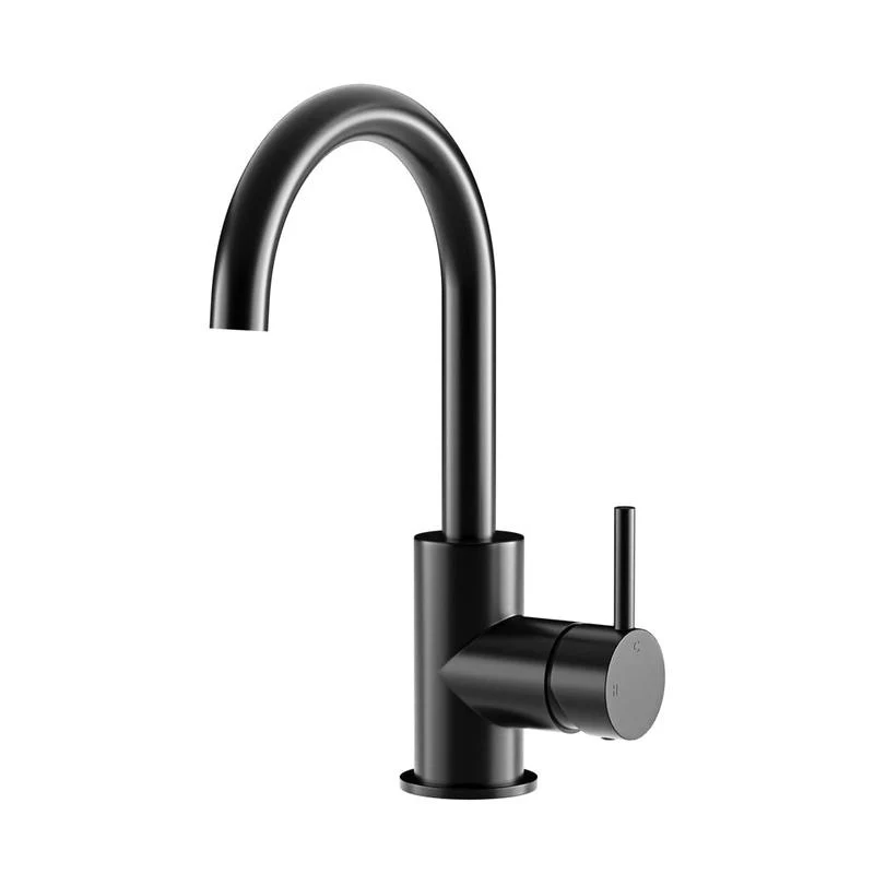 Meir Round Gooseneck Basin Mixer Tap with Cold Start - Black Matte
