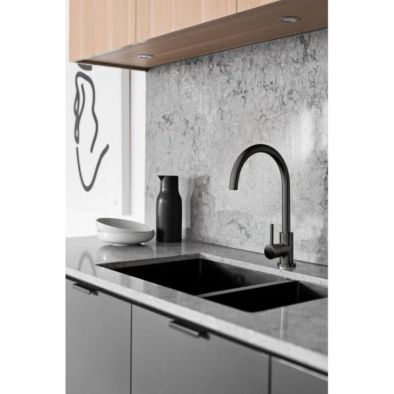 Meir Round Gooseneck Kitchen Sink Mixer Tap - Shadow Gun Metal - Image 6