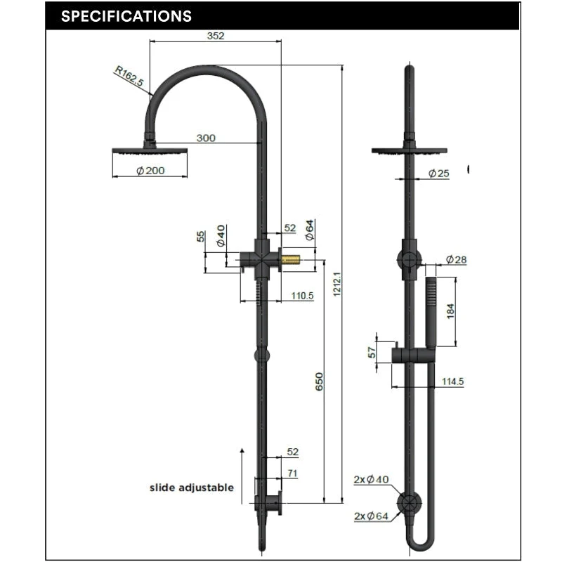 Meir Round Gooseneck Shower Set with 200mm Rose Single-Function Hand Shower - Lustre Bronze - Image 4