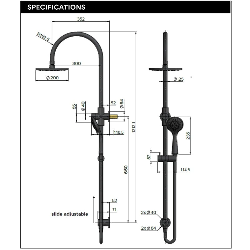 Meir Round Gooseneck Shower Set with 200mm Rose Three-Function Hand Shower - Lustre Bronze - Image 4