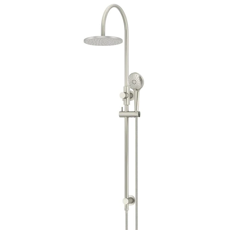 Meir Round Gooseneck Shower Set with 200mm Rose Three-Function Hand Shower - PVD Brushed Nickel