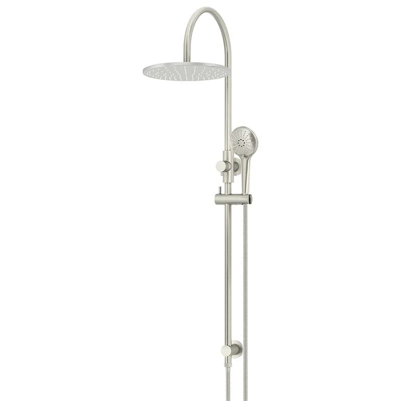 Meir Round Gooseneck Shower Set with 300mm Rose Three-Function Hand Shower - PVD Brushed Nickel