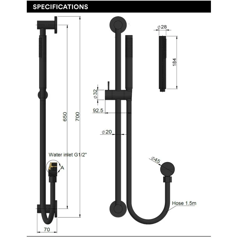 Meir Round Hand Shower on Rail Column - PVD Brushed Nickel - Image 4
