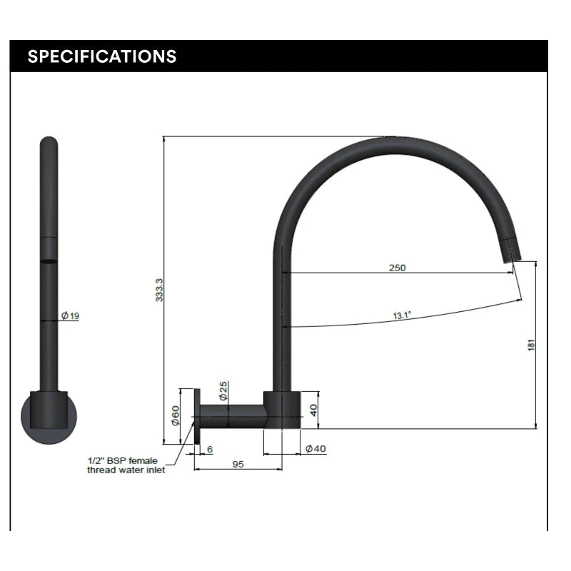 Meir Round High-Rise Swivel Wall Spout - Black Matte - Image 4