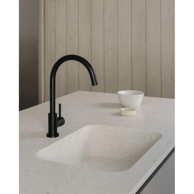 Meir Round Gooseneck Kitchen Sink Mixer Tap - Black Matte - Image 5