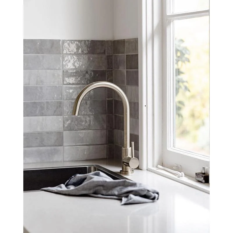 Meir Round Gooseneck Kitchen Sink Mixer Tap - PVD Brushed Nickel - Image 4