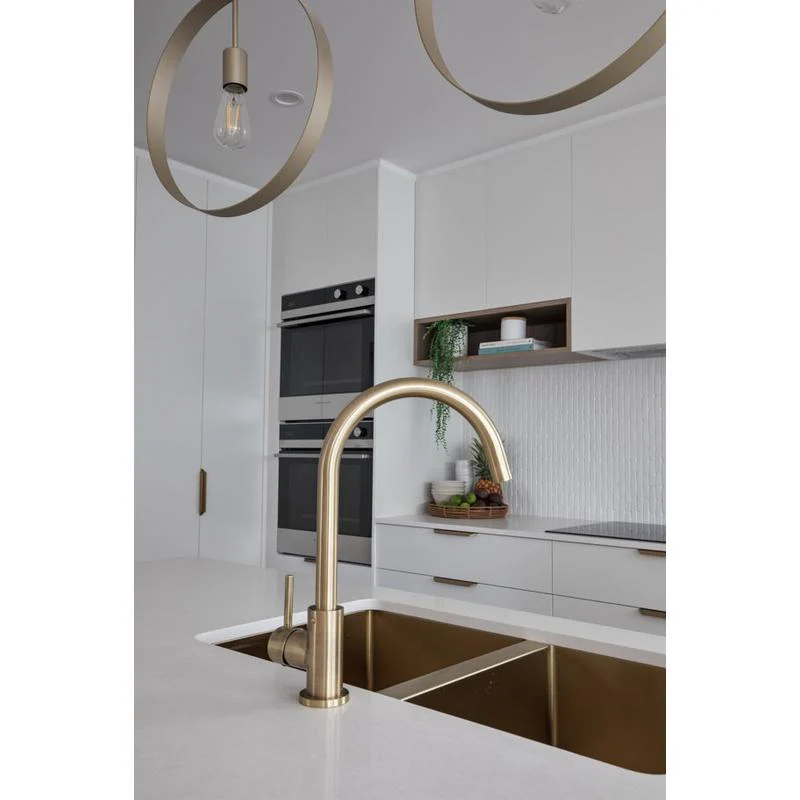 Meir Round Gooseneck Kitchen Sink Mixer Tap - PVD Tiger Bronze - Image 6