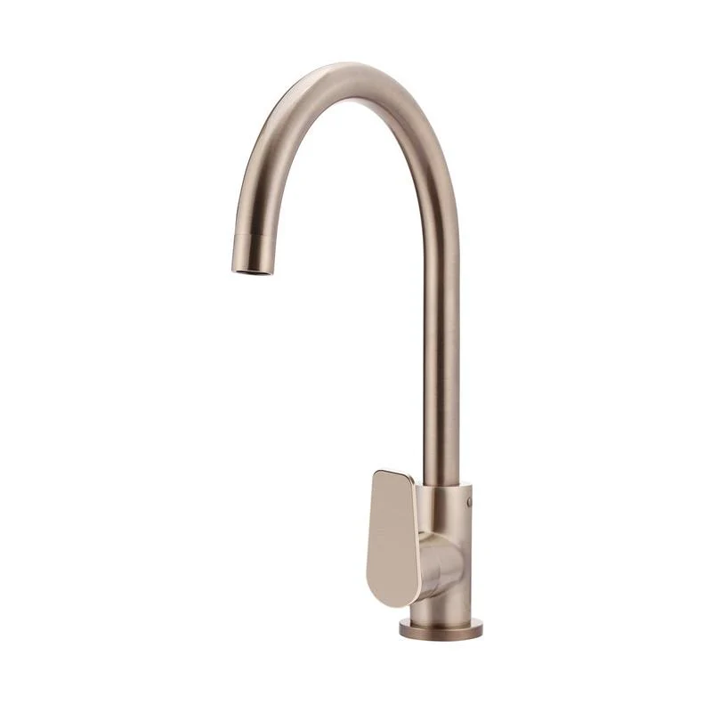 Meir Round Gooseneck Kitchen Sink Mixer Tap with Paddle Handle - Champagne