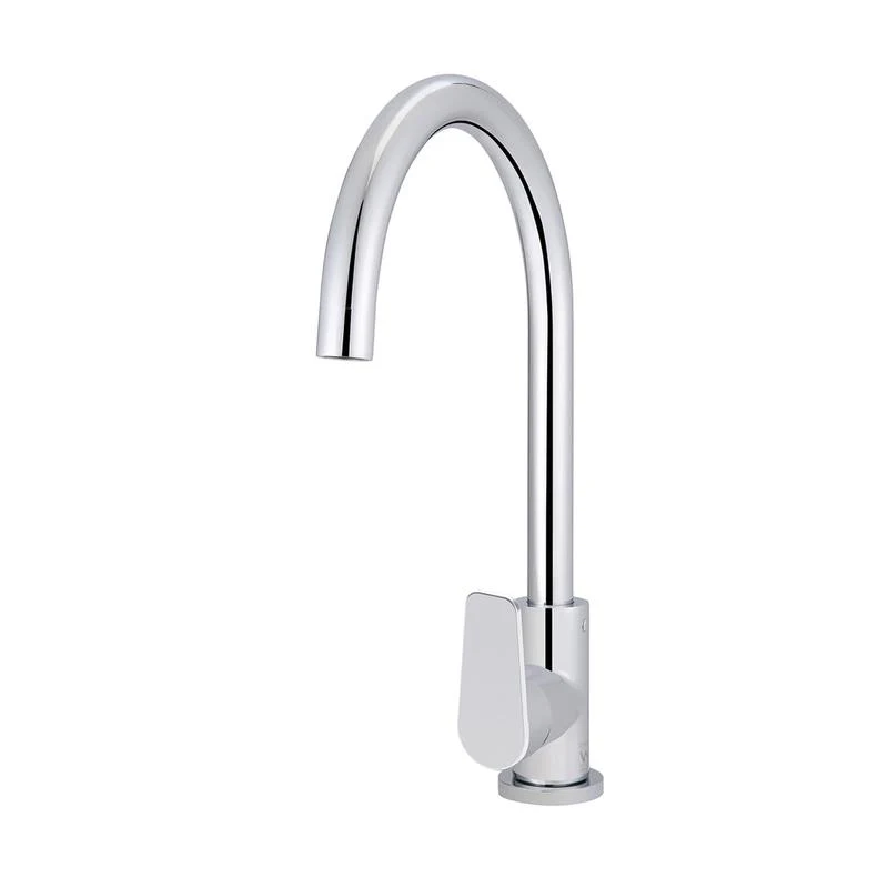Meir Round Gooseneck Kitchen Sink Mixer Tap with Paddle Handle - Polished Chrome