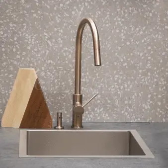 Meir Round Paddle Piccola Pull Out Kitchen Sink Mixer Tap - Champagne - Image 4