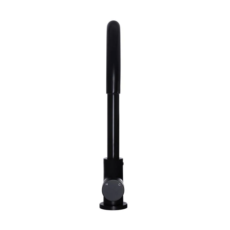Meir Round Gooseneck Kitchen Sink Mixer Tap with Pinless Handle - Black Matte - Image 3