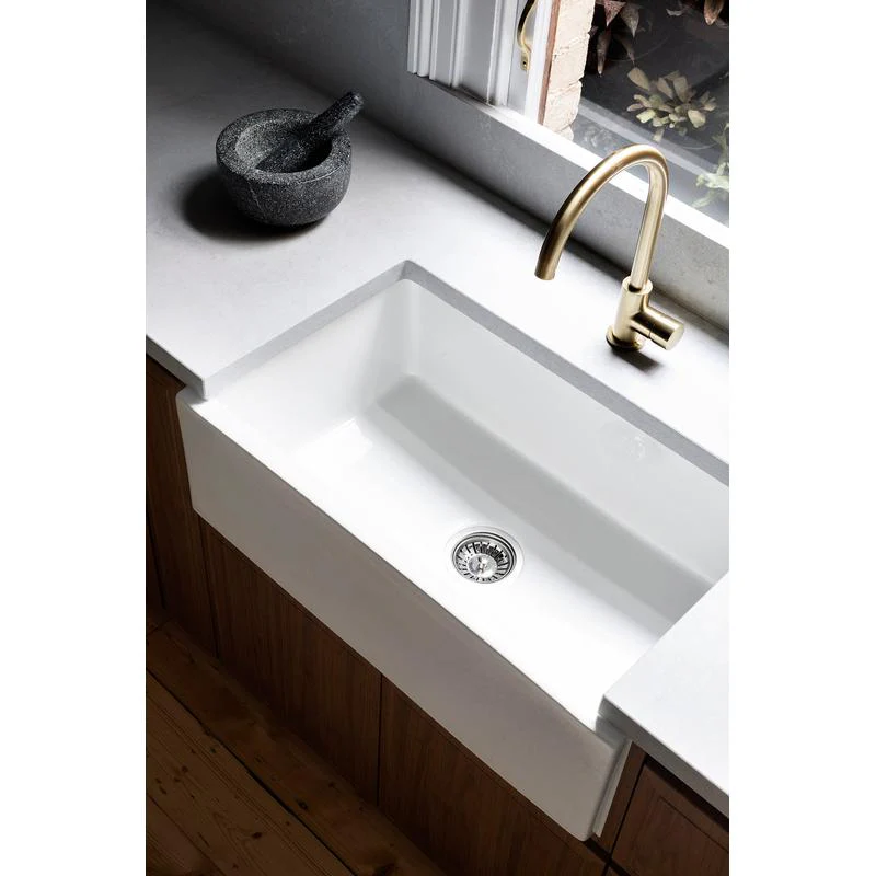 Meir Round Gooseneck Kitchen Sink Mixer Tap with Pinless Handle - PVD Tiger Bronze - Image 5