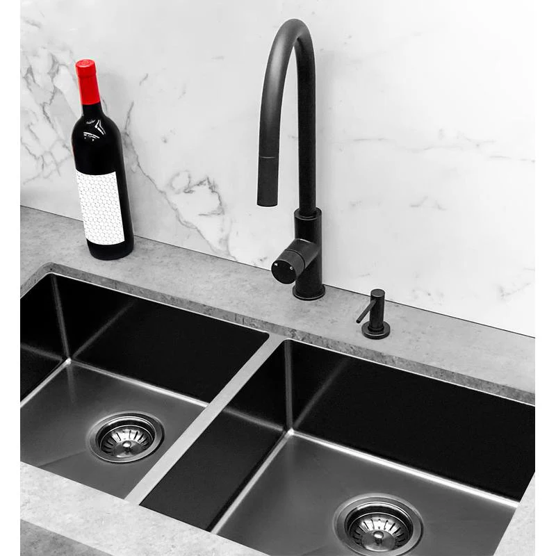 Meir Round Pinless Piccola Pull Out Kitchen Sink Mixer Tap - Black Matte - Image 4