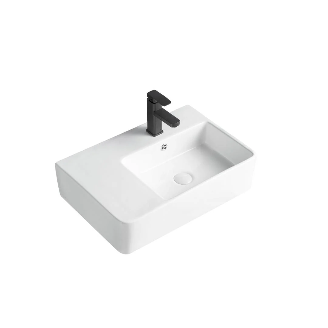 Linsol Rubbic Wall Mounted Basin with Left Hand Shelf - Gloss White