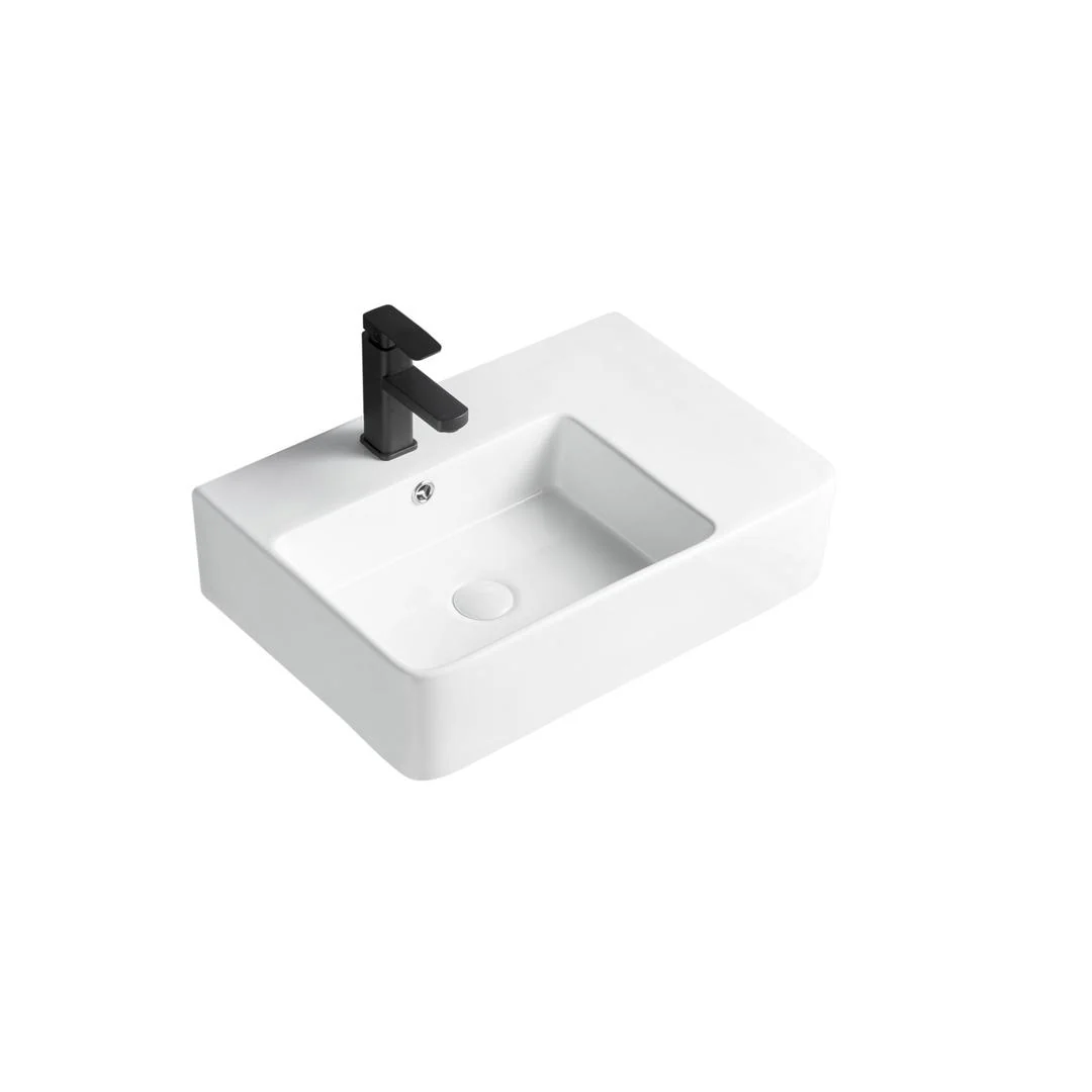 Linsol Rubbic Wall Mounted Basin with Right Hand Shelf - Gloss White