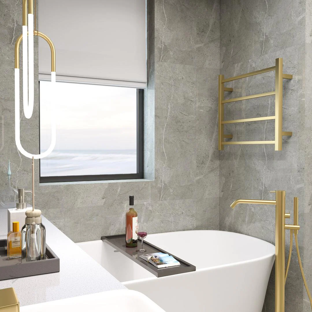 Linsol Spirit 4 Bar Heated Towel Rail - Brushed Brass - Image 3
