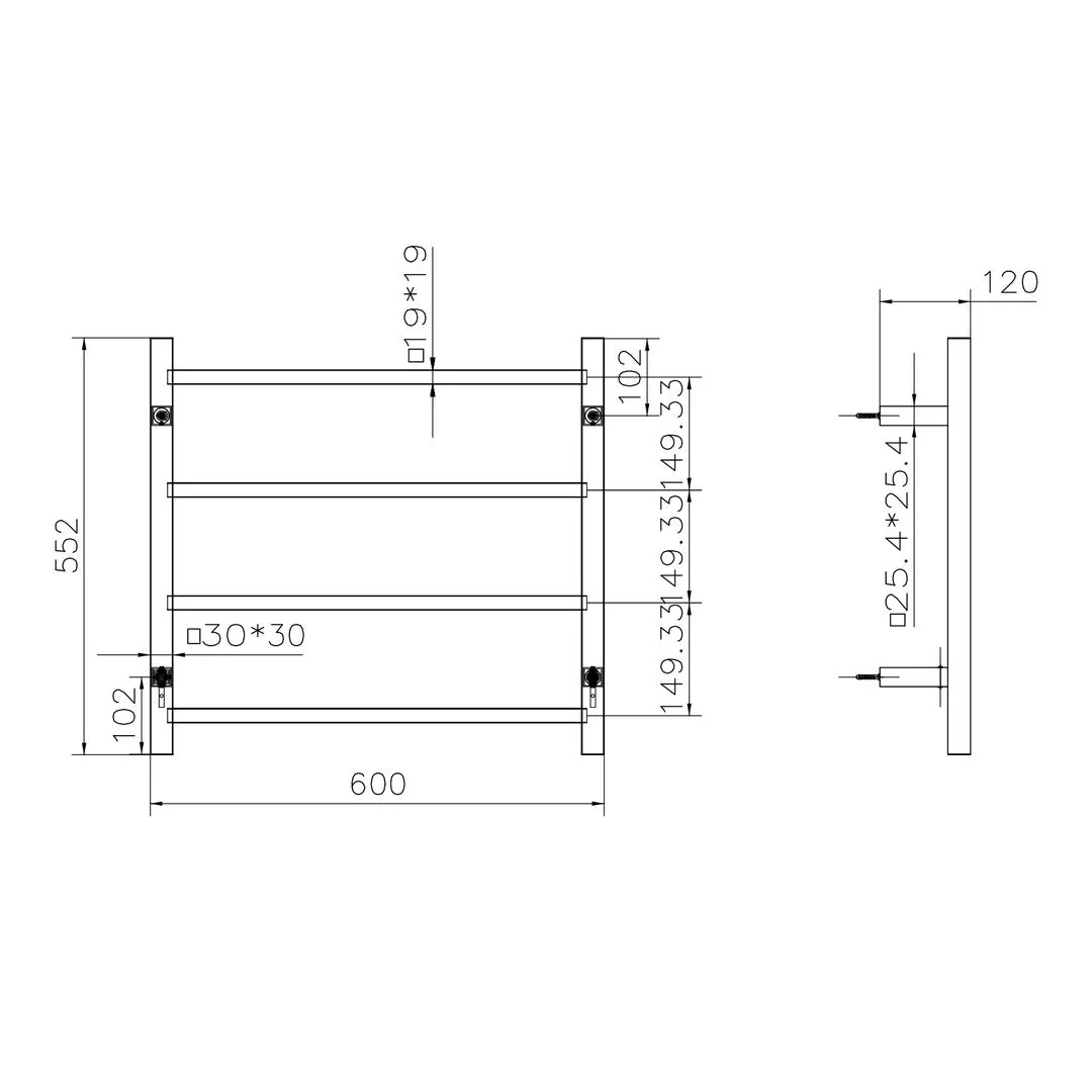 Linsol Spirit 4 Bar Heated Towel Rail - Brushed Nickel - Image 4