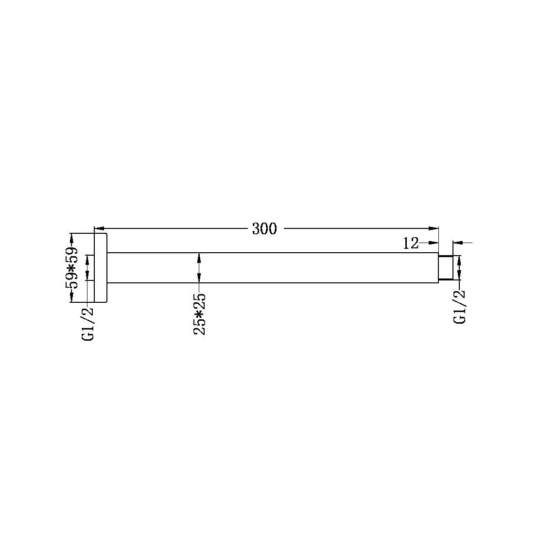 Nero Square Ceiling Arm 300mm Length - Brushed Nickel - Image 2