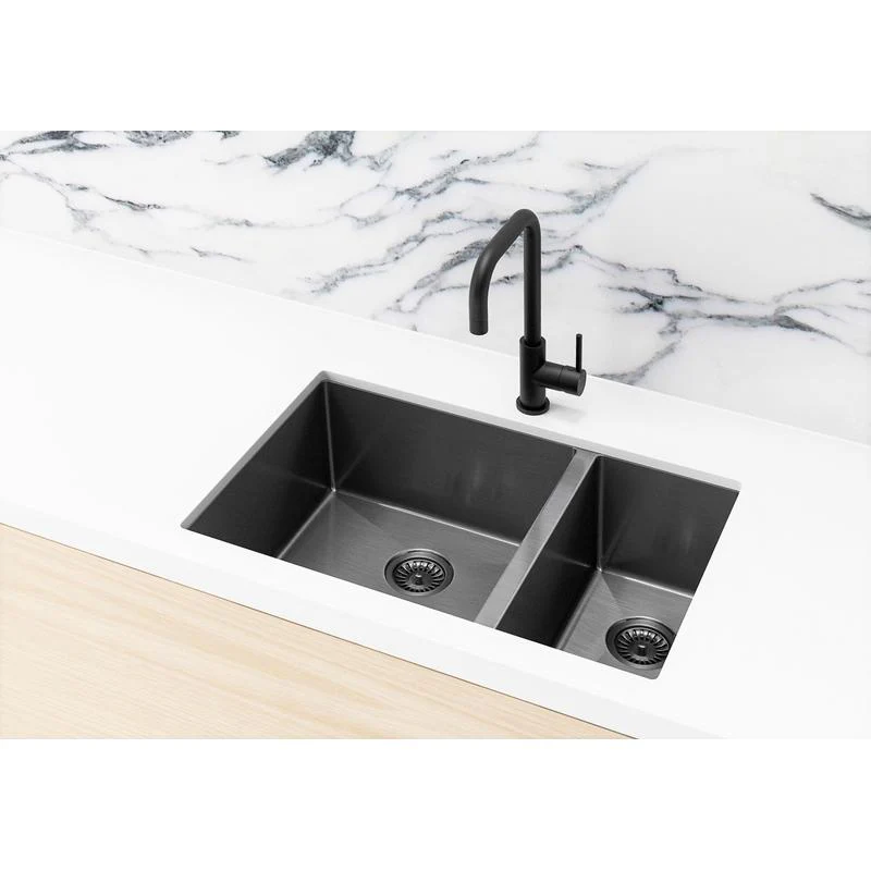 Meir Lavello Kitchen Sink One and Half Bowl 670 x 440 - Gun Metal Black