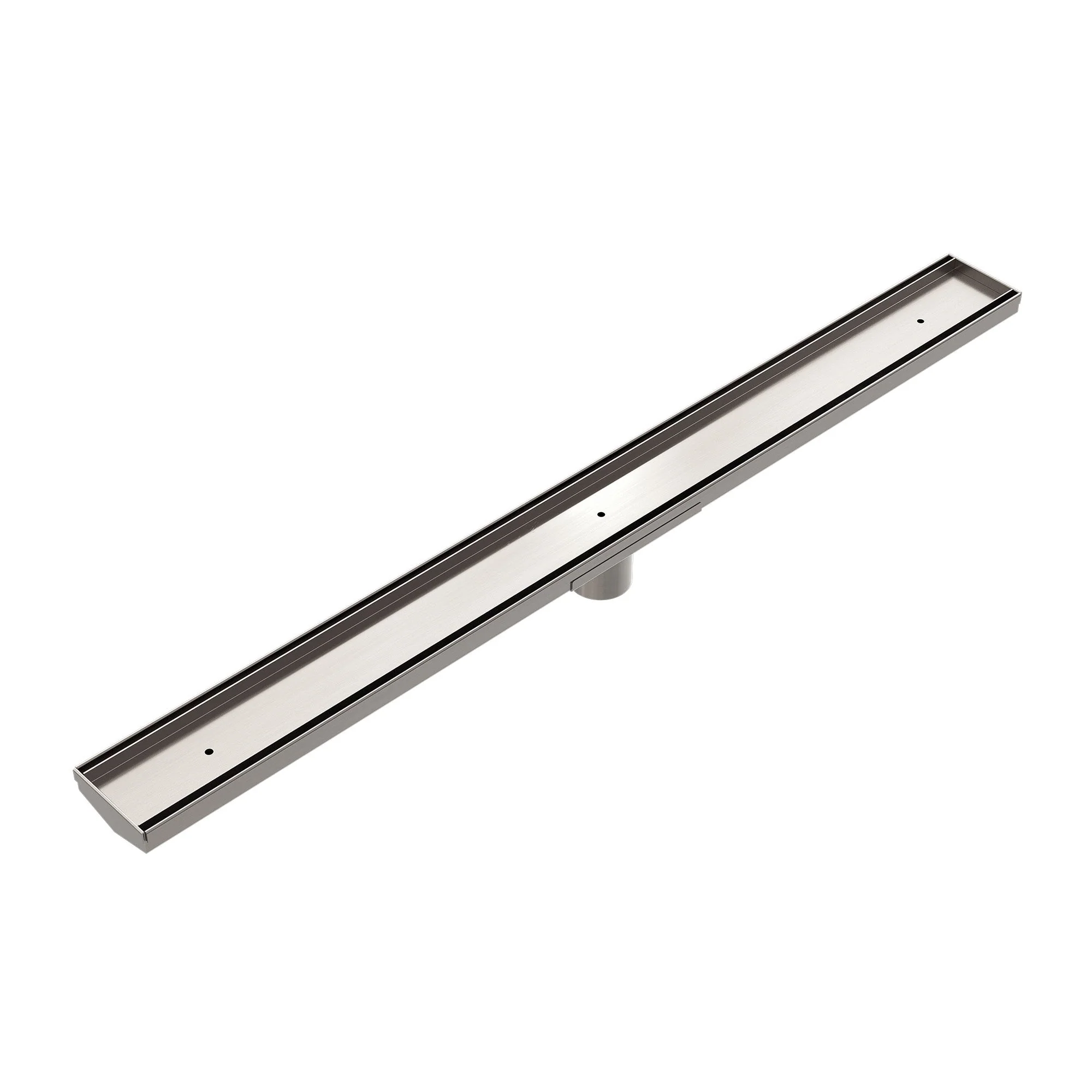 Nero Tile Insert V Channel Floor Grate 50mm Outlet With Hole Saw - Brushed Nickel