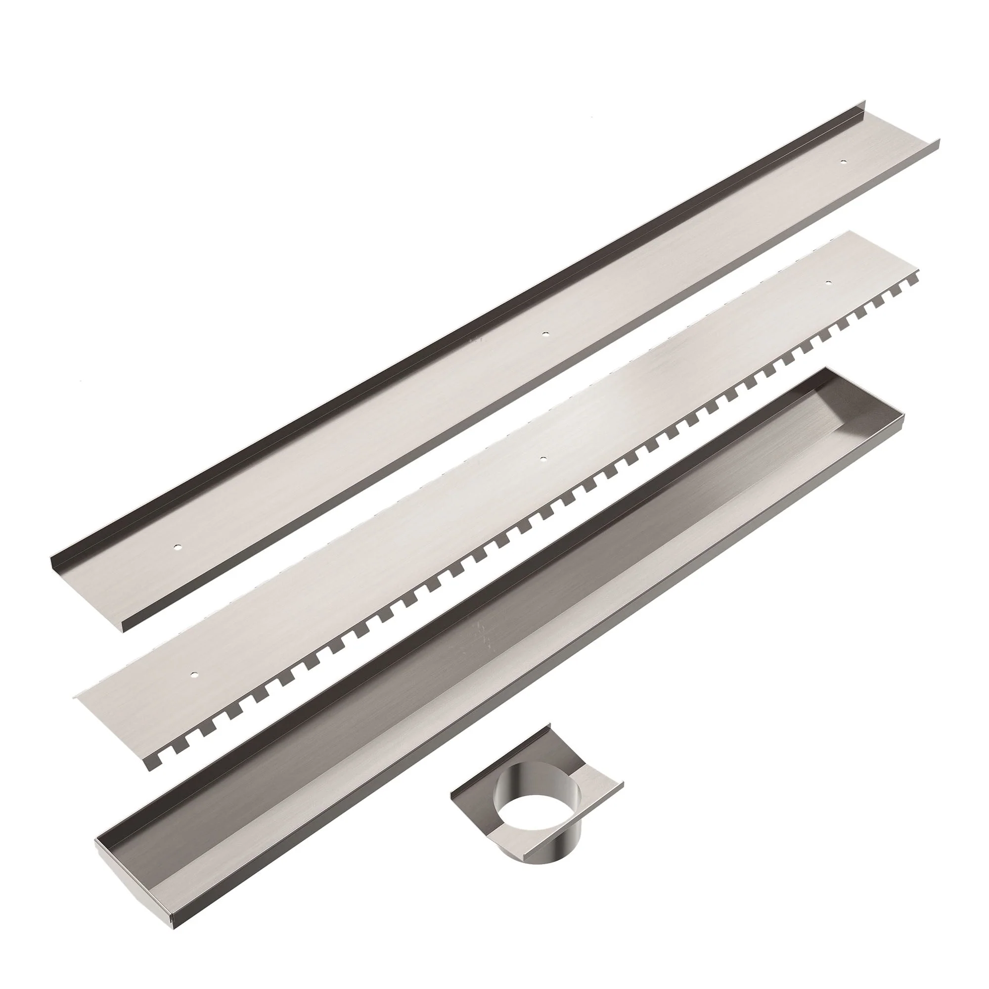 Nero Tile Insert V Channel Floor Grate 89mm Outlet With Hole Saw - Brushed Nickel - Image 3
