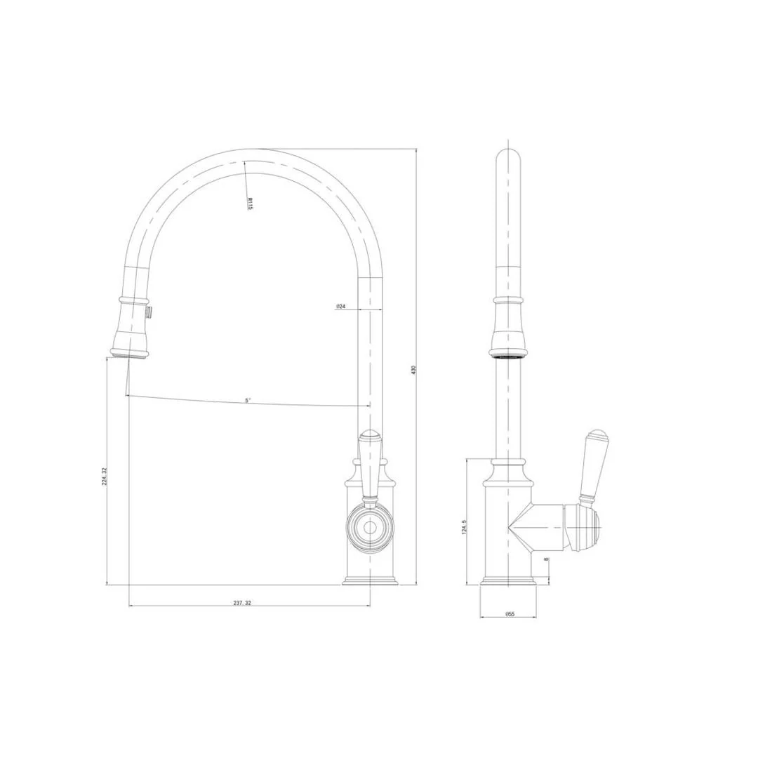 Linsol Tommy Pull Out Sink Mixer - Brushed Brass - Image 3
