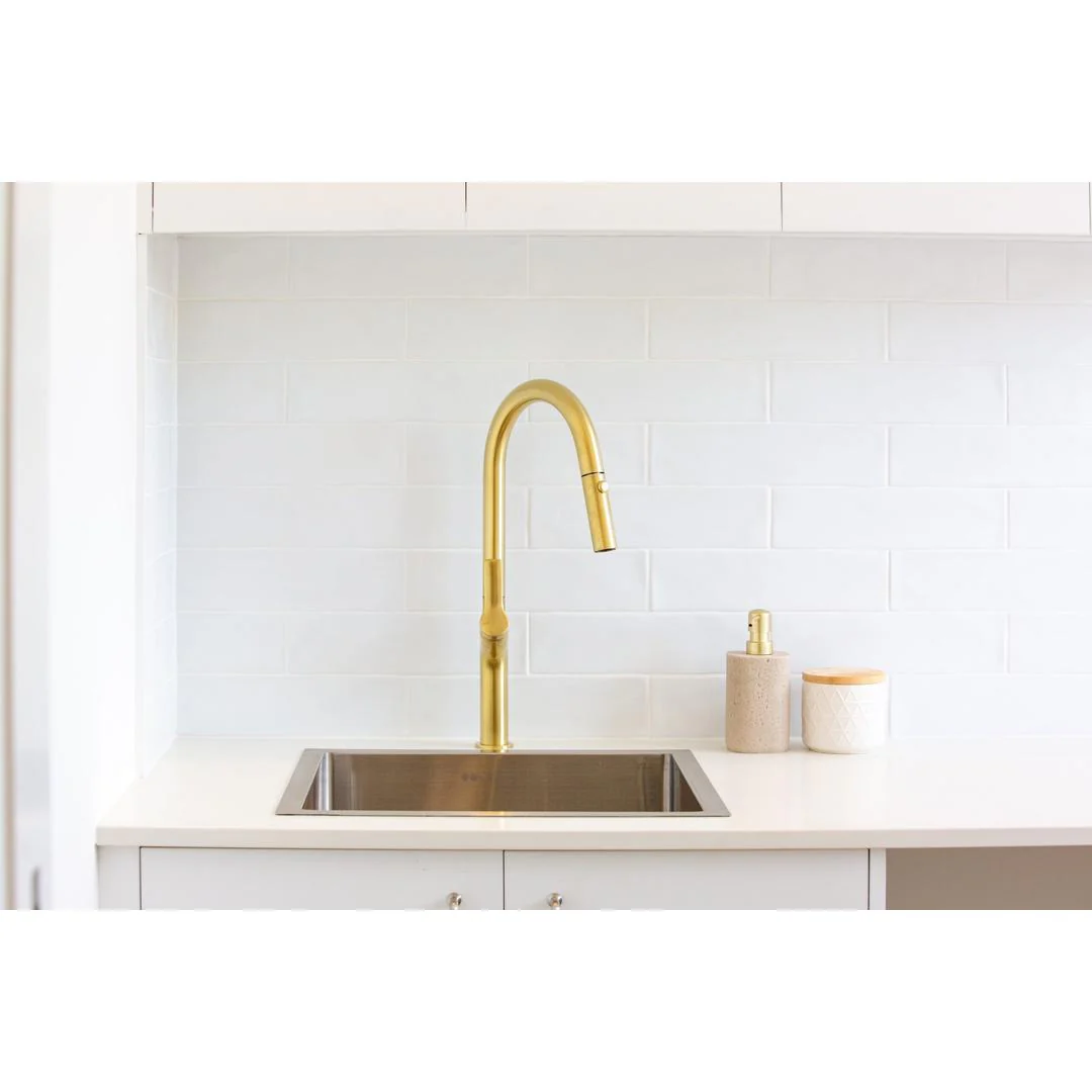 Linsol Tish S2 Pull Out Sink Mixer - Brushed Brass - Image 2