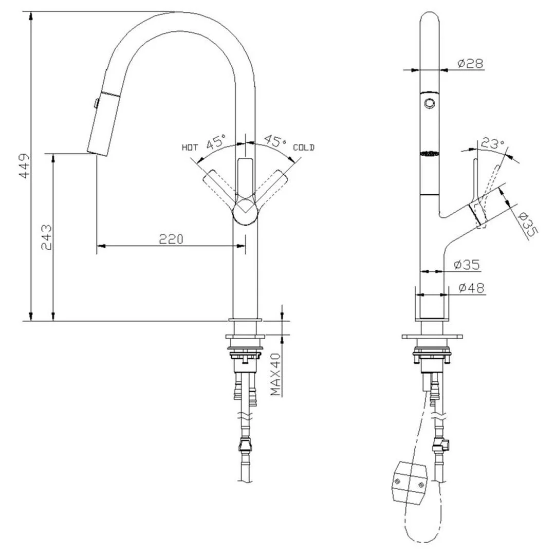 Linsol Tish S2 Pull Out Sink Mixer - Brushed Brass - Image 3