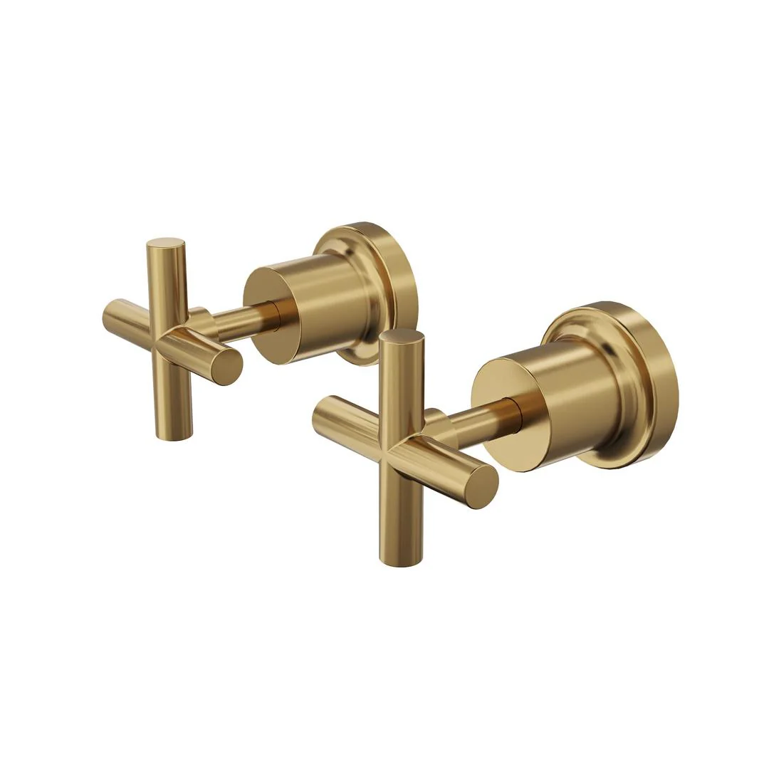 Linsol Tre Cross Handle Wall Top Assemblies - Brushed Brass