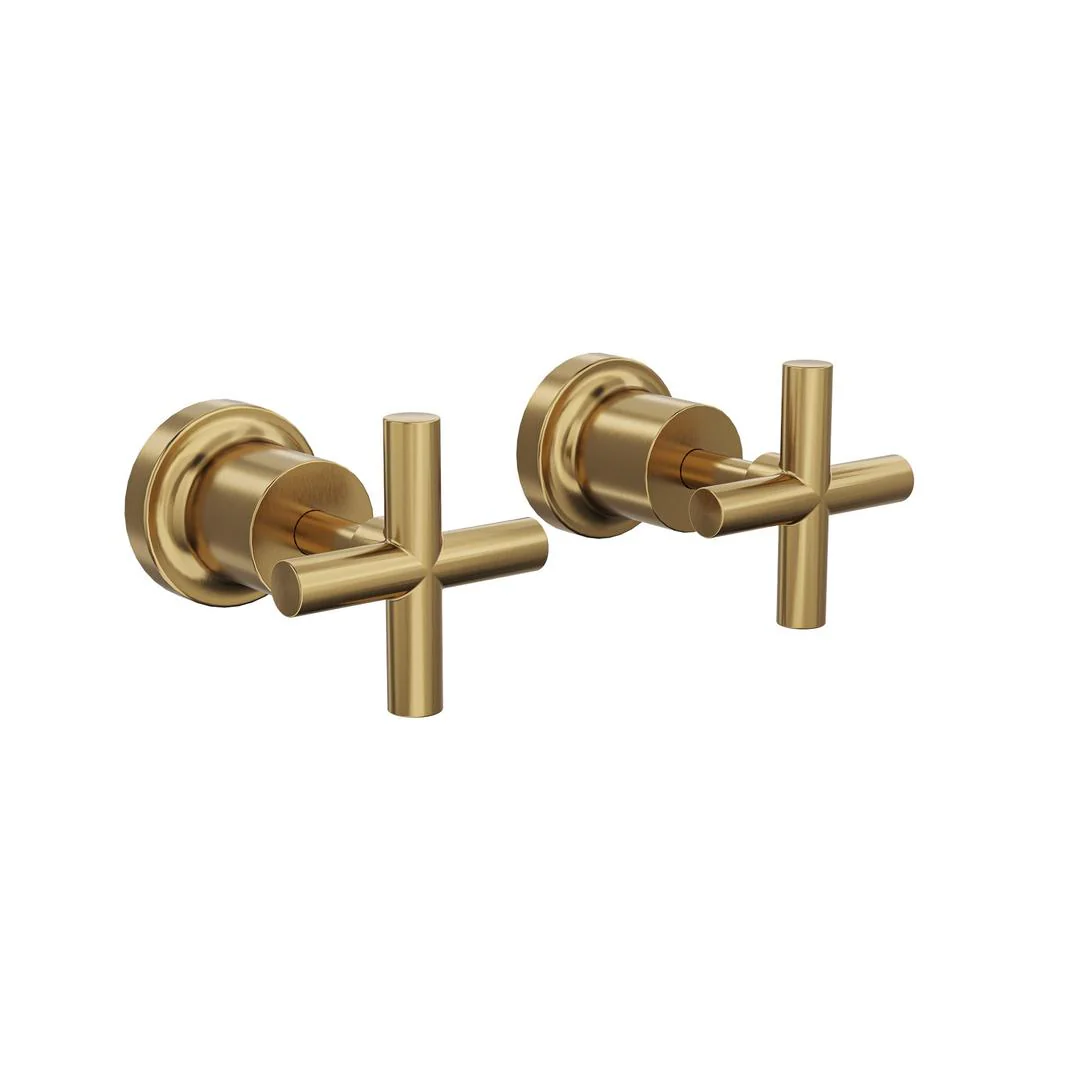 Linsol Tre Cross Handle Wall Top Assemblies - Brushed Brass - Image 2
