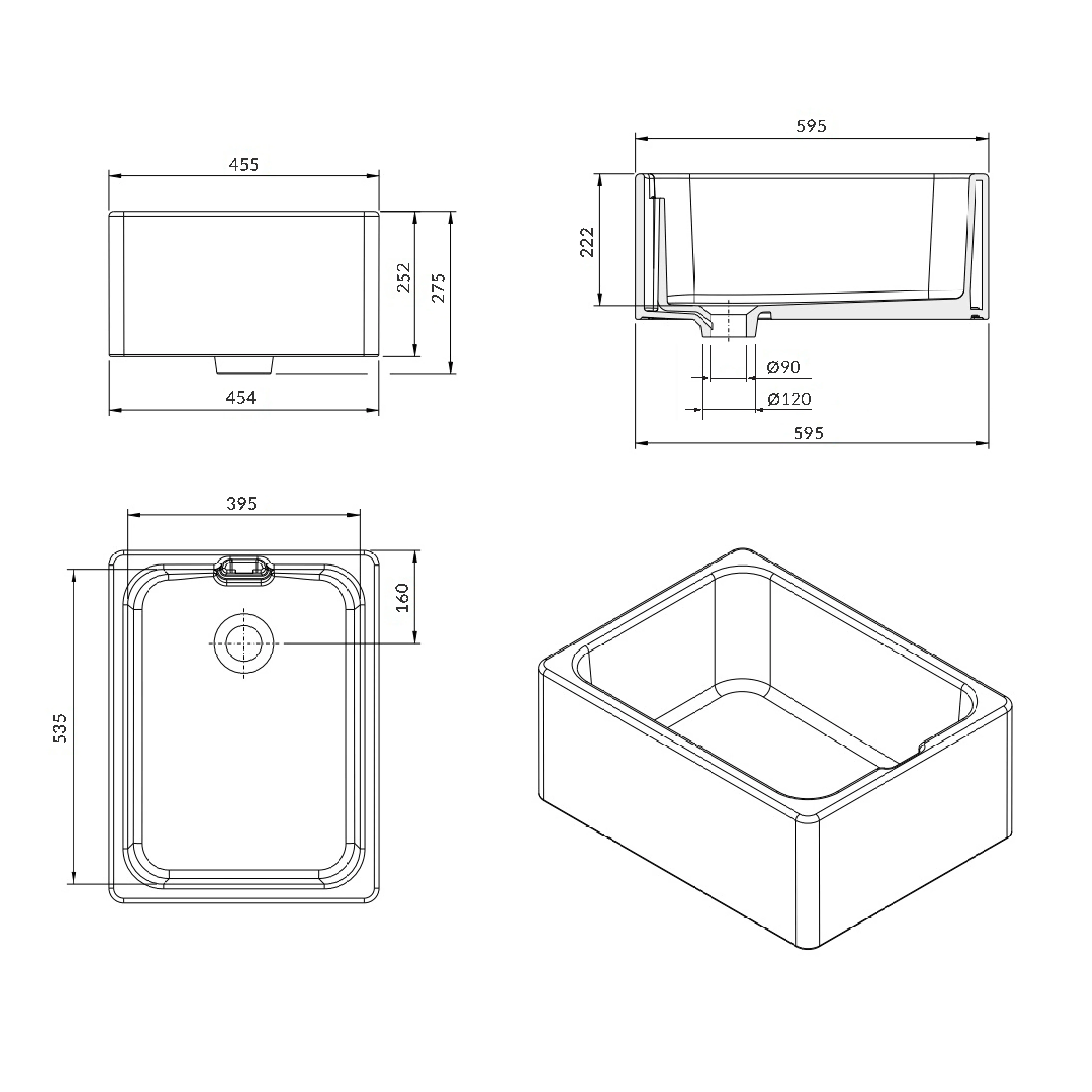Turner Hastings Belfast 600mm Fireclay Butler Sink with Internal Overflow - Image 5