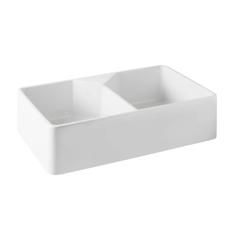 Turner Hastings Cuisine 116 x 50 Inset / Undermount Fine Fireclay Gloss White Sink - Double Bowl and Single Drainer