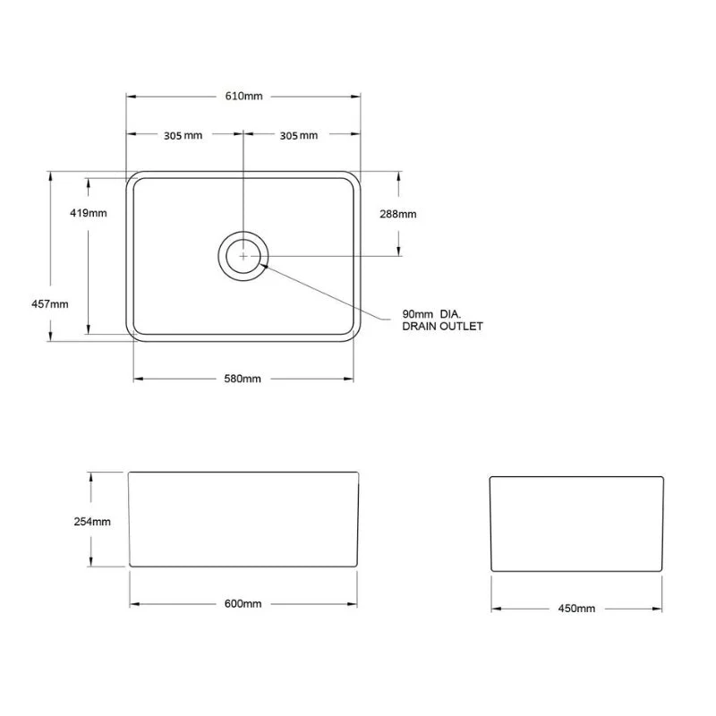 Turner Hastings Novi 600mm Fireclay Butler Sink - White Matte - Image 5
