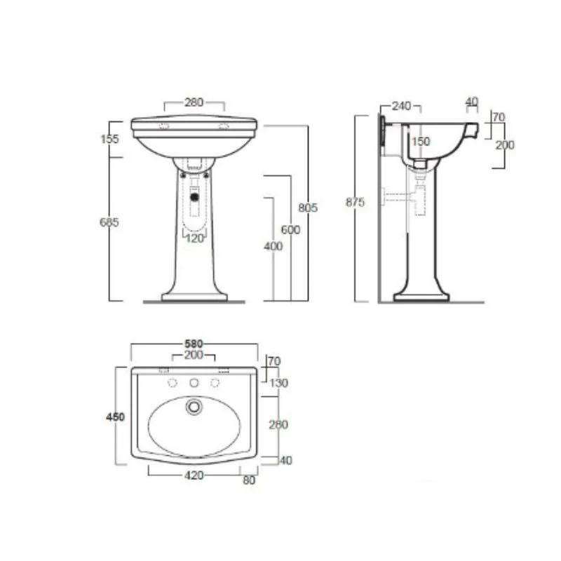 Turner Hastings Claremont 58 x 45 Basin & Pedestal - Image 4