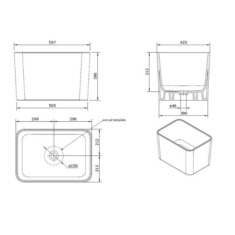 Turner Hastings COUNTER TOP Tribo 600mm Fireclay Sink - Image 7