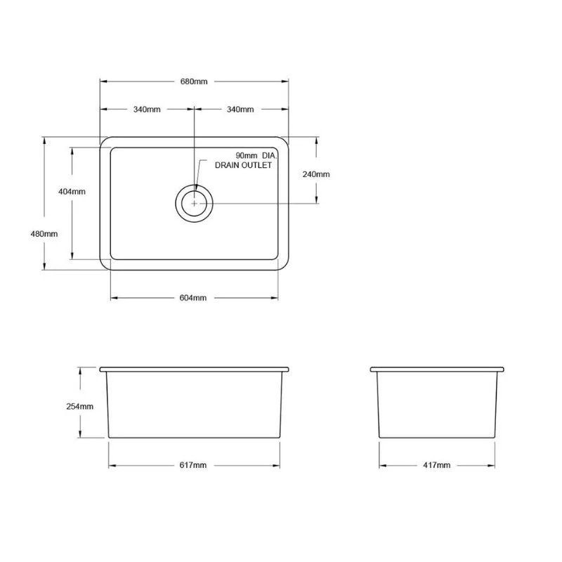 Turner Hastings Cuisine 680mm Inset / Undermount Fireclay Sink - Black Matte - Image 5