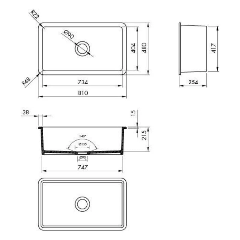Turner Hastings Cuisine 810mm Inset / Undermount Fireclay Sink - Image 2
