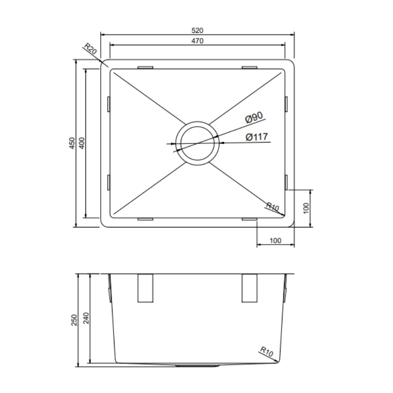 Vellano Arraso 520mm Single Bowl Kitchen Sink - Stainless Steel - Image 3