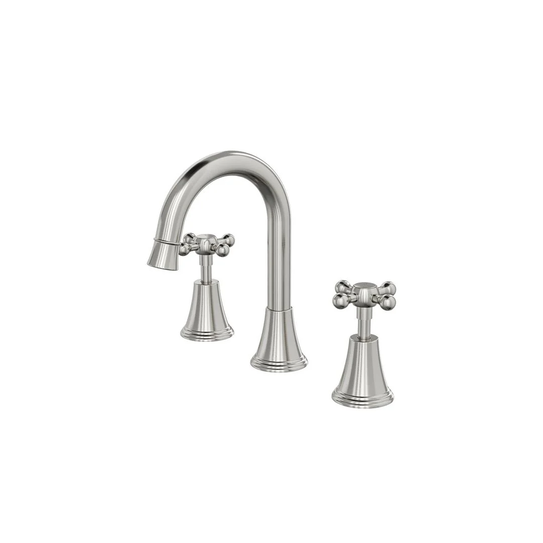 Linsol Vintage Cross Handle Basin Set -  Brushed Nickel