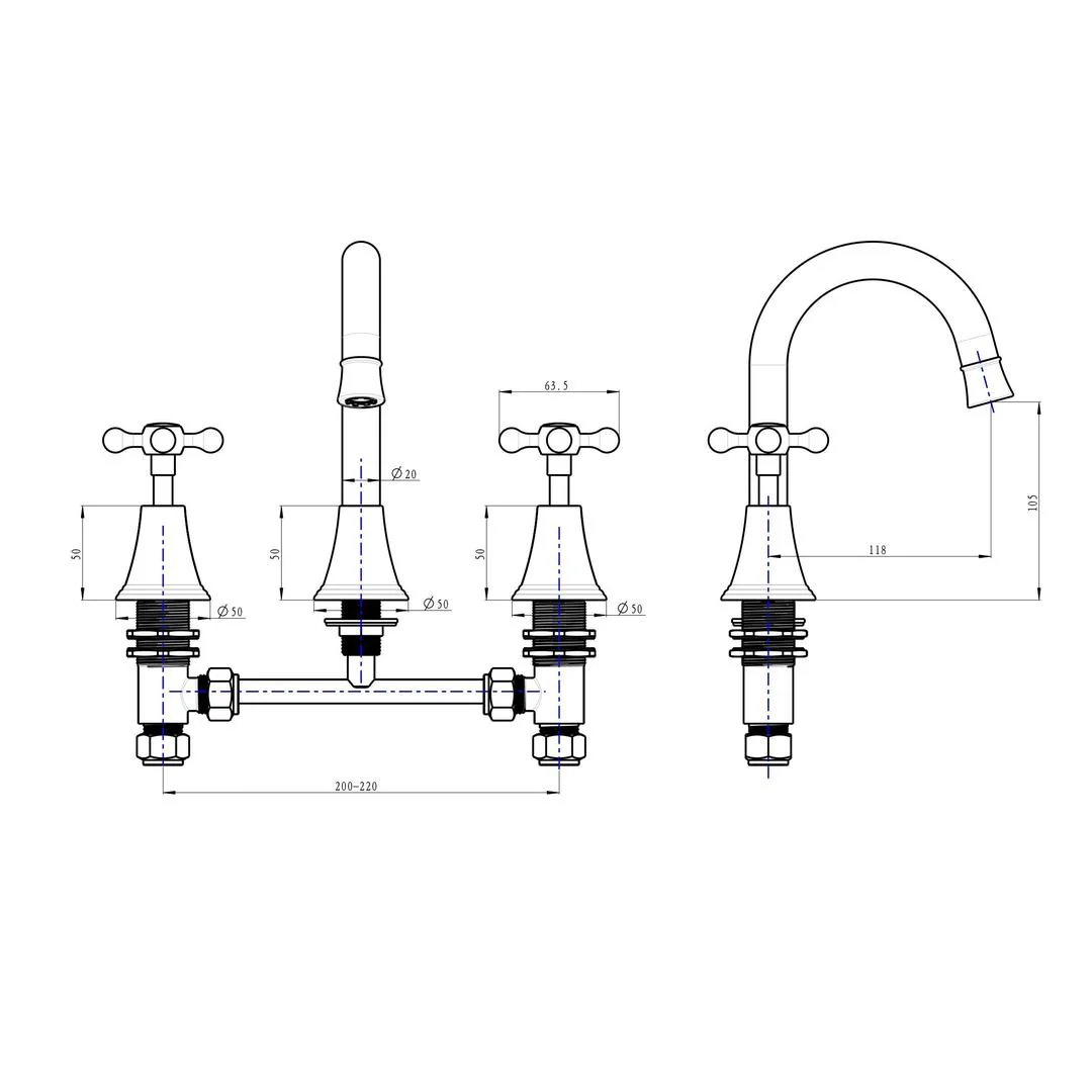 Linsol Vintage Cross Handle Basin Set - Gunmetal - Image 3