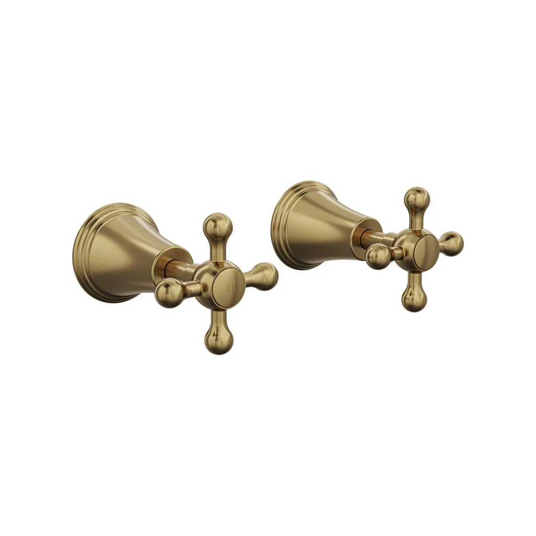 Linsol Vintage Cross Handle Wall Top Assemblies - Brushed Brass - Image 3