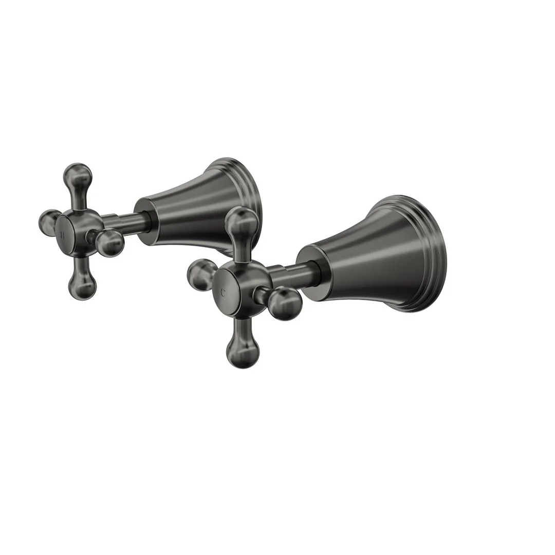 Linsol Vintage Cross Handle Wall Top Assemblies - Gunmetal