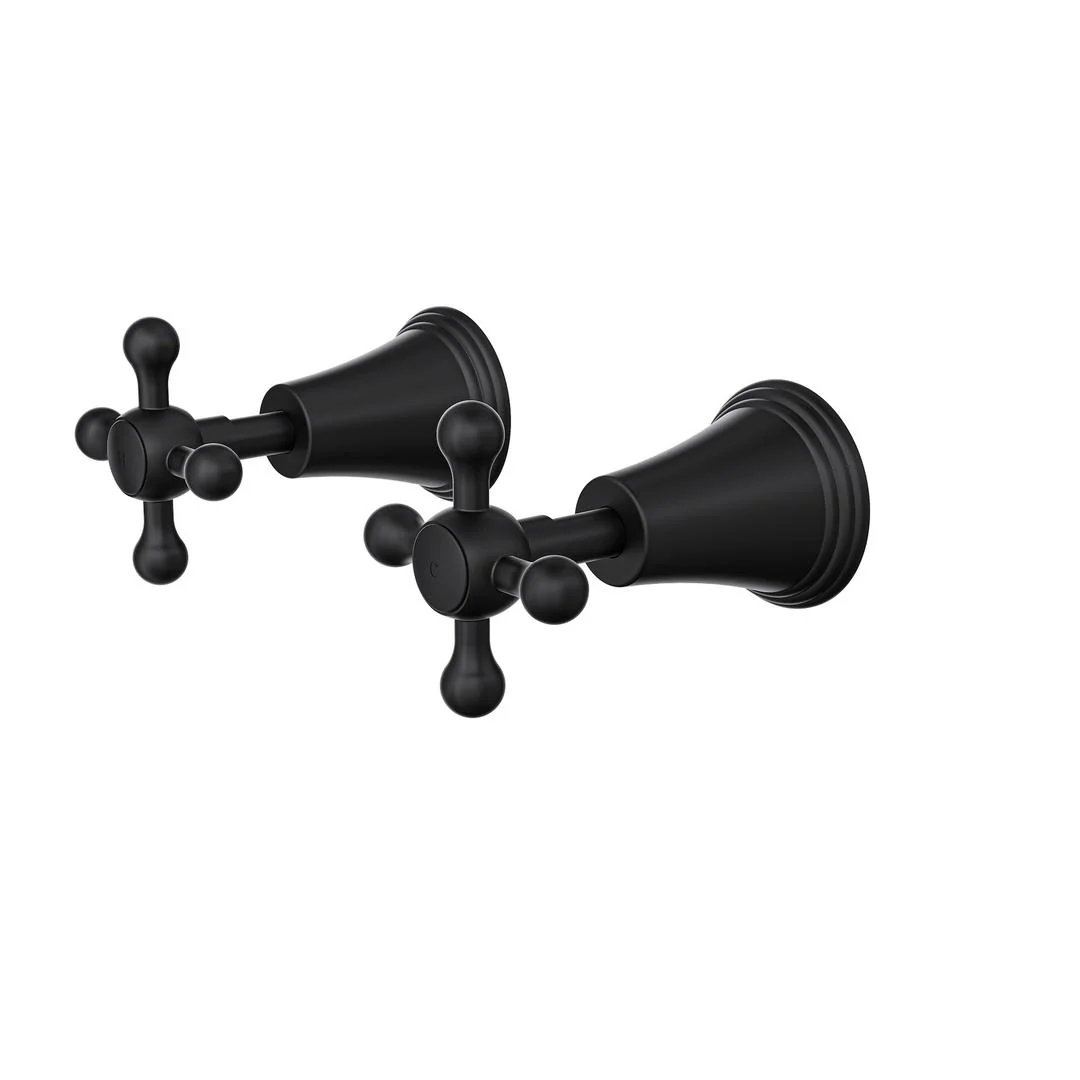 Linsol Vintage Cross Handle Wall Top Assemblies - Matte Black