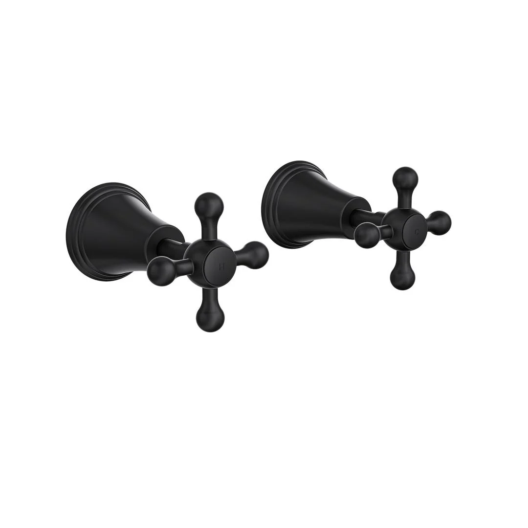 Linsol Vintage Cross Handle Wall Top Assemblies - Matte Black - Image 2